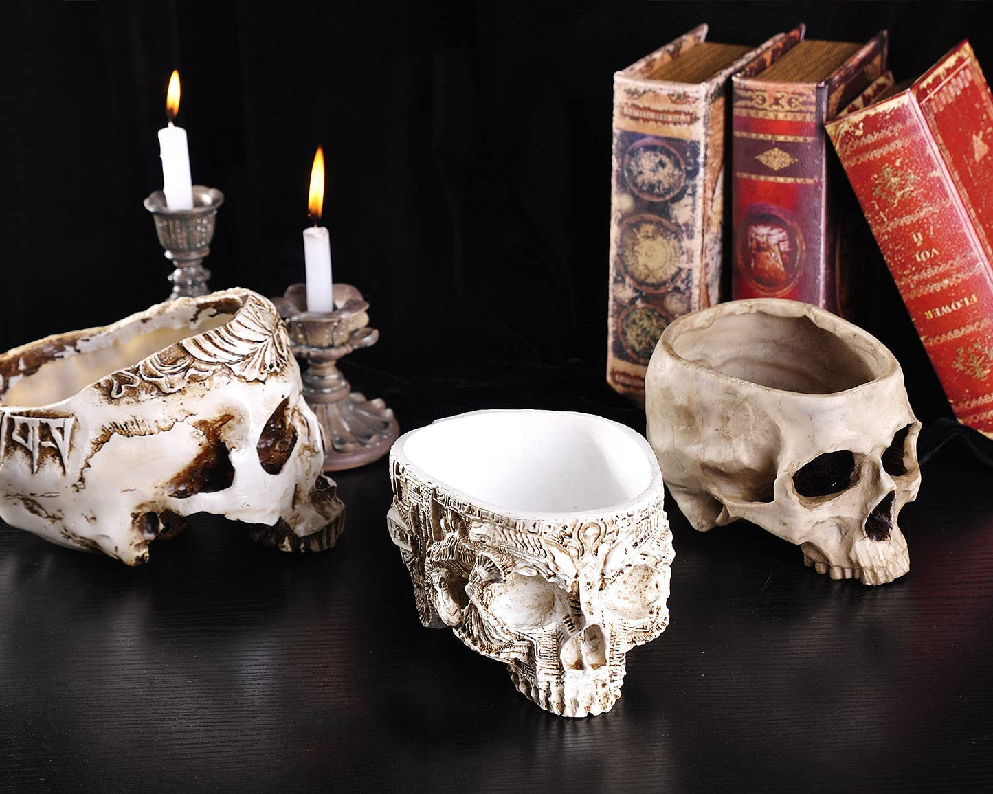 IBWell Modern Large Funny Resin Skull Shaped Head Design Flower Pot Planter Container, Decoration Flowerpot Props Home Office Desk Decor (Mediterranean)