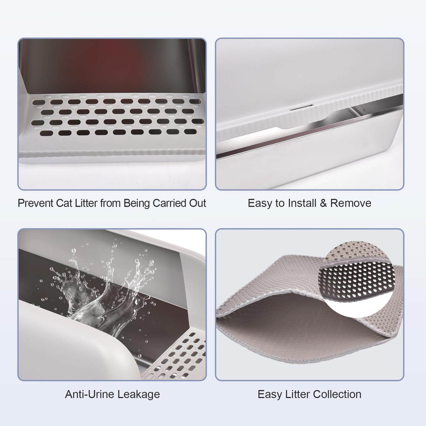 Henkelion Stainless Steel Cat Litter Box with Lid, 20" L x 14.2" W x 11.8" H, Extra Large Litter Box for Big Cats with High Sided, Anti-Urine Leakage, Easy Cleaning, Include Cat Mat and Scoop