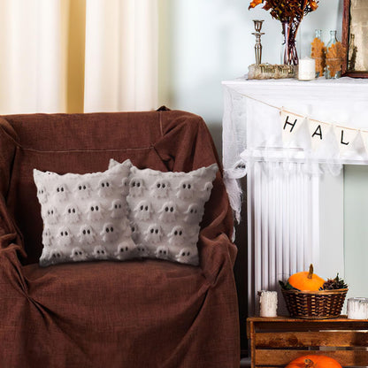 4 Pcs Halloween Throw Pillow Covers 18x18, Soft Faux Fur Pillow Cases Decorations, Fluffy Plush Accent Couch Cushion Case for Halloween Chair Sofa Bedroom Living Room Home Decor(Ghost B)