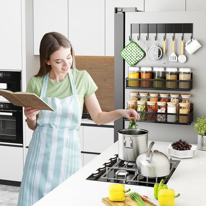 Aufworld Magnetic Spice Rack for Refrigerator, 3 Pack Magnetic Shelf, Moveable Fridge Organizer with 8-Hook Rack, Seasoning Organizer for Kitchen