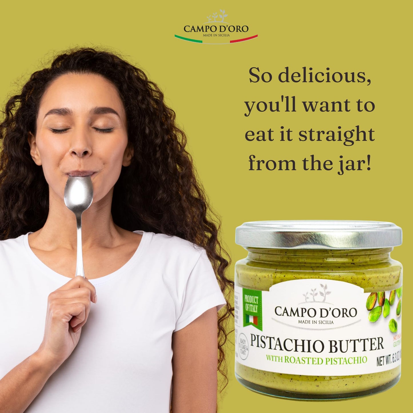 CAMPO D'ORO - Pistachio Butter Sweet Spreadable Cream, 6.3 oz (180g), Rich & Nutty for Knafeh Pistachio Dubai Chocolate Bars