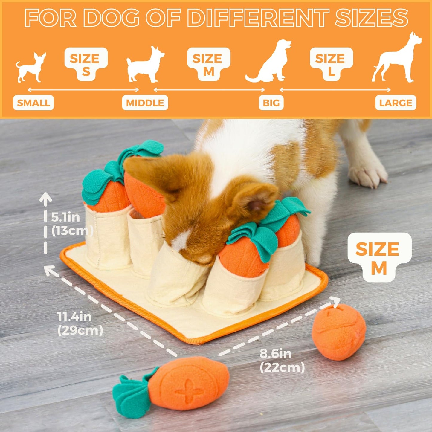 Boredom Buster for Small and Medium Dog, Interactive Treat Puzzle Rug, Slow Feeder Mat with Squeaky Carrots, 20-40 Mins Self-Entertainment Toy, Enrichment Toy Gifts for Dog