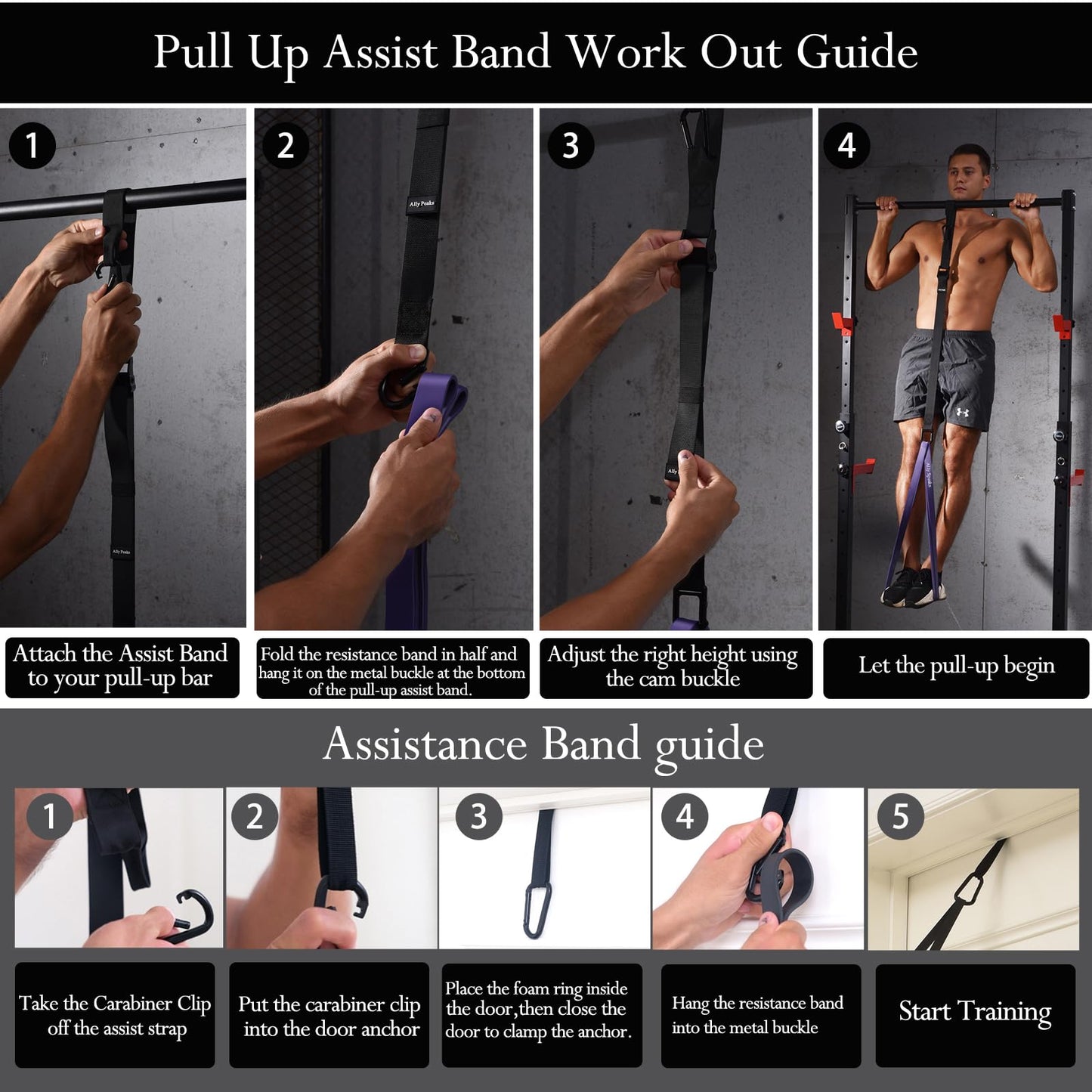 Ally Peaks Pull Up Assistance Bands System,Up to 410 lbs Assistance, Resistance Bands,Adjustable and Replaceable Pull Up Assist Band,Assisted Pull Up Resistance Bands for Pull Up Assist Push Up Assist