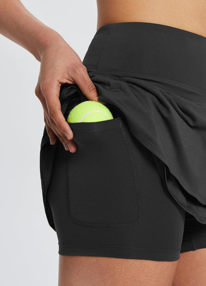 baleaf Women's Pleated Tennis Skirts Athletic Golf Skorts for Women with Pockets Shorts High Waisted Workout Layered Ruffle Black M