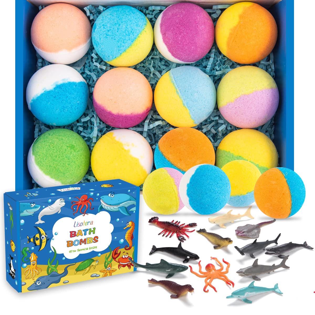 Bath Bombs for Kids with Surprise Inside - 12Pcs Kids Bubble Bath Fizzies with Sea Animal Toys, Gentle Safe for Skin Moisturize. Birthday Christmas Gifts for Boys Girls
