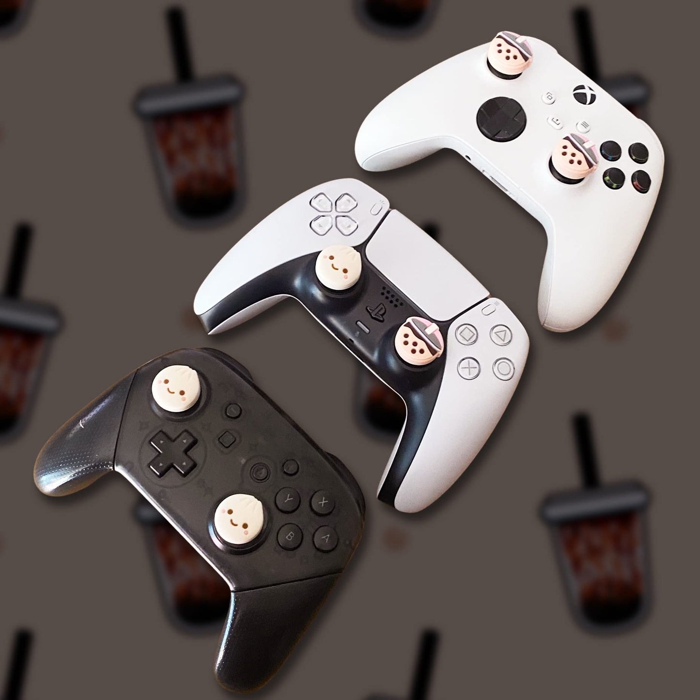 BelugaDesign Boba Dumpling Thumb Grips | Kawaii Cute Cutecore Pastel Button Caps | Compatible with Sony PlayStation PS5 PS4 Xbox Nintendo Switch Pro Controllers (Does not fit Joycons)
