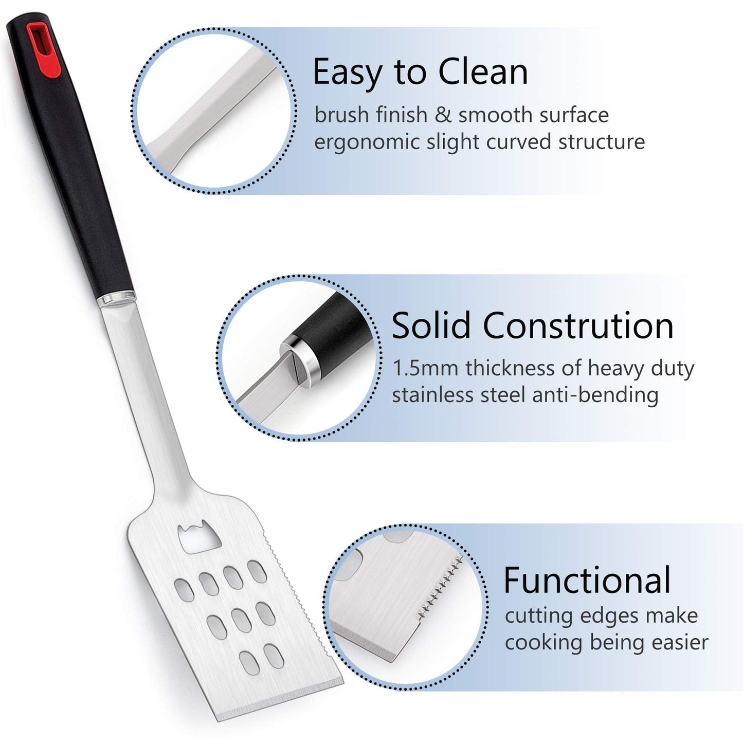 HaSteeL BBQ Grill Accessories Set of 7, Stainless Steel Grilling Tools Set with Storage Bag, Heavy Duty Grill Spatula, Tong, Fork, Basting Brush, Cleaning Brush, Dishwasher Safe & Man’s Gift