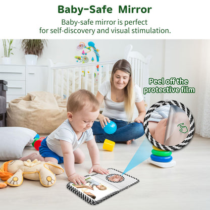 BOHEMIABY Baby Photo Album, My First Family Photo Album for Baby Holds 17 4 x 6" Pictures, Rainbow Toddler Photo Album with Safety Mirror, Soft Baby Books