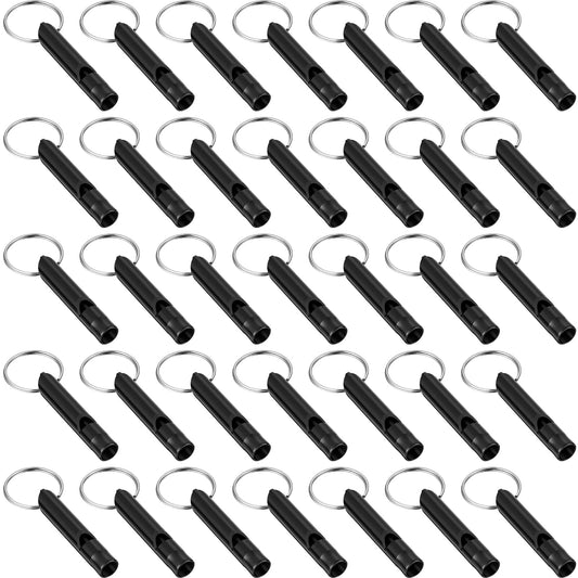 35 Pieces Emergency Whistle with Keychain, Aluminum Emergency Survival Whistle for Camping Hiking Hunting Outdoors Sports, Loud Sound (Black)