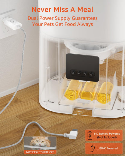 Balimo Automatic Cat Feeder, 3L, Stainless Steel Bowl, 1-6 Meals a Day, White