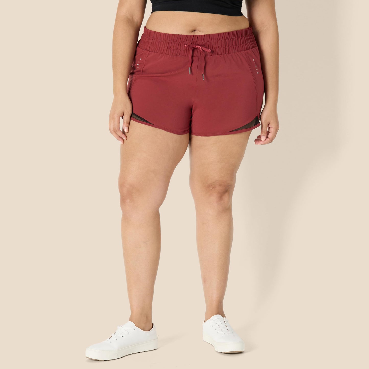 Amazon Essentials Women's Regular-Fit Athletic Ruched Waistband Woven Running Short, Ruby Red, Medium