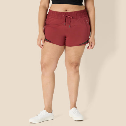 Amazon Essentials Women's Regular-Fit Athletic Ruched Waistband Woven Running Short, Ruby Red, Medium