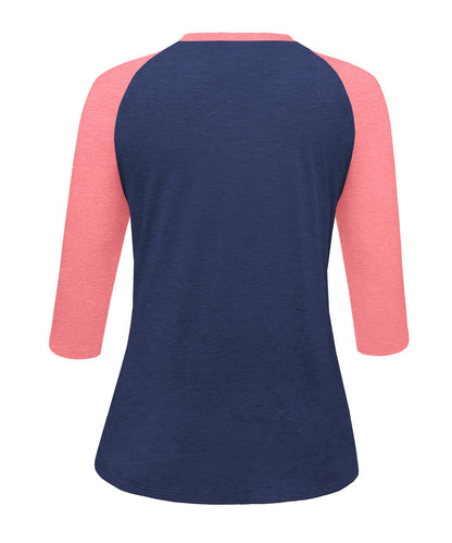 Heymiss Summer Tops for Women 3/4 Length Sleeve Tshirts Crew Neck Blouses Business Casual Navy Pink