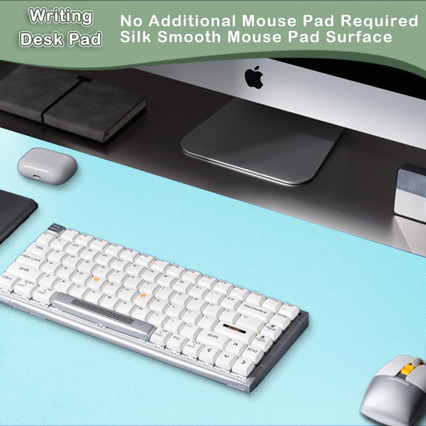 Boutilon Leather Desk Pad Protector,Non-Slip Mouse Pad,Laptop Desk Pad,Office Mouse Mat,Waterproof Leather Desk Blotter,Desk Writing Pad for Office and Home (L-Light Blue,35"x 17")