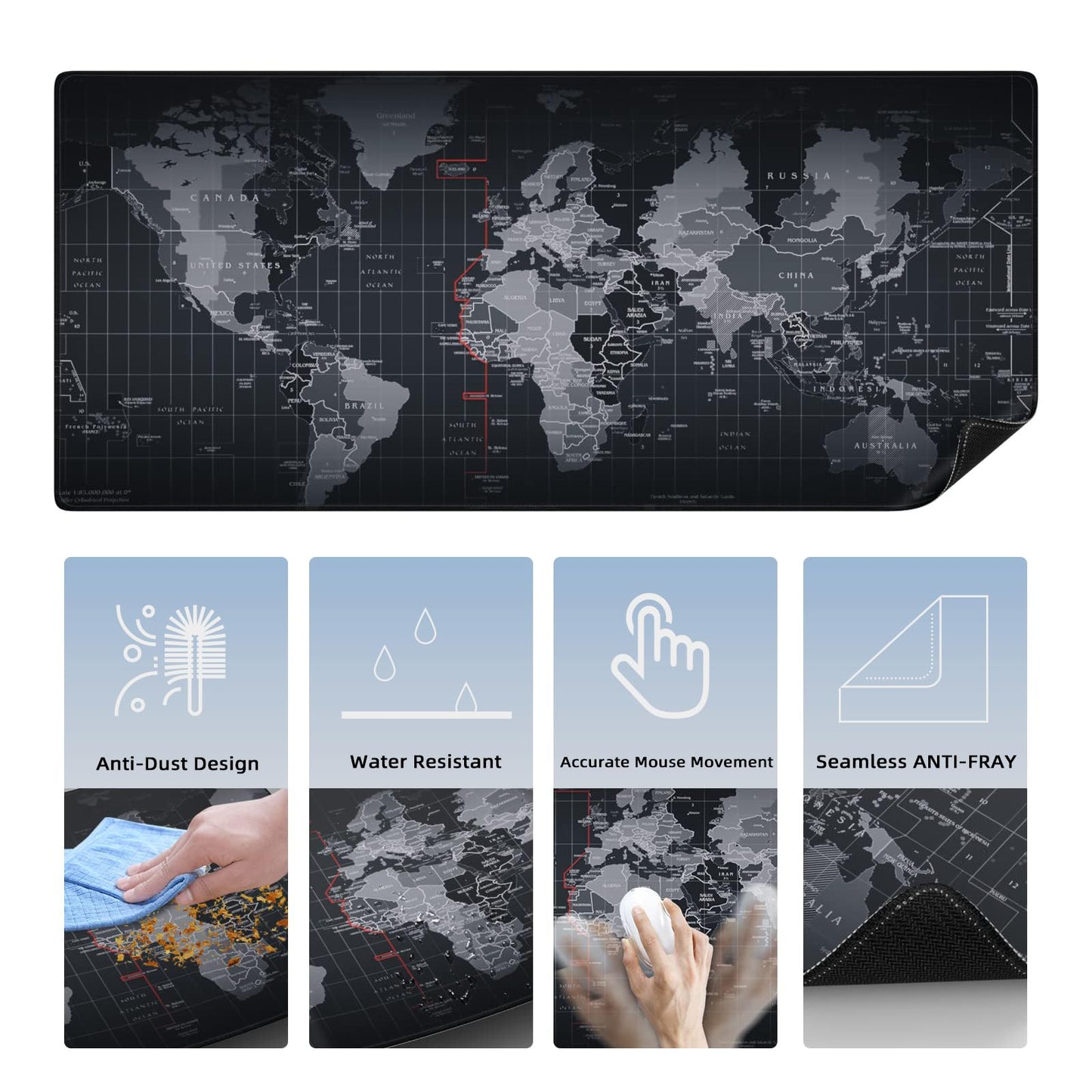 5 in 1 Keyboard Mouse Pad Set, Mouse Pad Wrist Support, Extended Gaming + Keyboard Wrist Rest Support, (34.5×15.7 in) Large Ergonomic Mousepad Desk Mat Combo -Black World Map (1-5 Sets-World Map)