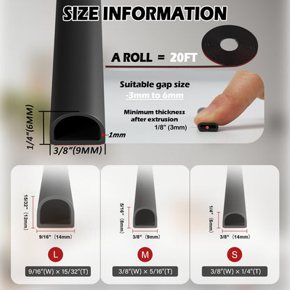 Bantie 20FT Weather Stripping Door Seal - Self Adhesive Weather Insulation Strip Weatherstripping Silicone D Shaped Seal Strip Door Frame Gap Filler/Window Soundproofing