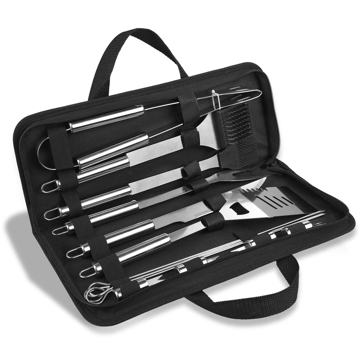 Anpro Grilling Accessories Grill Kit- Grill Set, Grilling Utensil Set, BBQ Accessories, BBQ Kit, BBQ Grill Tools, Grilling Gifts for Father's Day, Smoker, Camping, Kitchen,21 PCS-Standard Silver