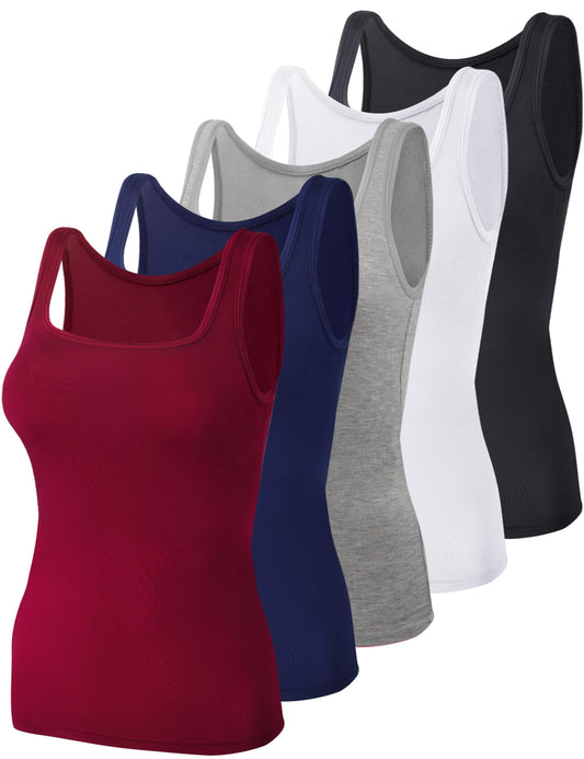 BQTQ 5 Pack Square Neck Tank Tops for Women Sleeveless Ladies Tank Tops with Square Neck Womens Undershirt Tank Tops, L