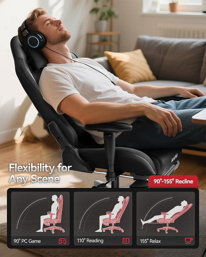 AutoFull C3 Gaming Chair, Racing Style Gaming Chair with Ergonomic Lumbar Support,Adjustable High Back PU Leather PC Chair with Footrest,Black