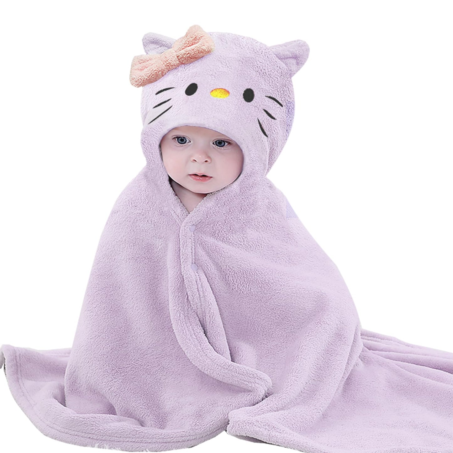 IFaryMes Toddler Bath Towel Baby Towels with Hood 27.5"X55" Ultra Absorbent Soft Bathrobe Blanket Kids Shower Towel for Girls and Boys(Purple-Cat)