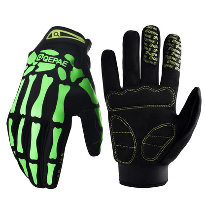 Azarxis Skeleton Gloves Reflective for Men Women, Skull Gloves Glow in The Dark Anti Slip for Cycling Motocycling Halloween Cosplay Party Thanksgiving Christmas (Green - Glow in The Dark, Medium)