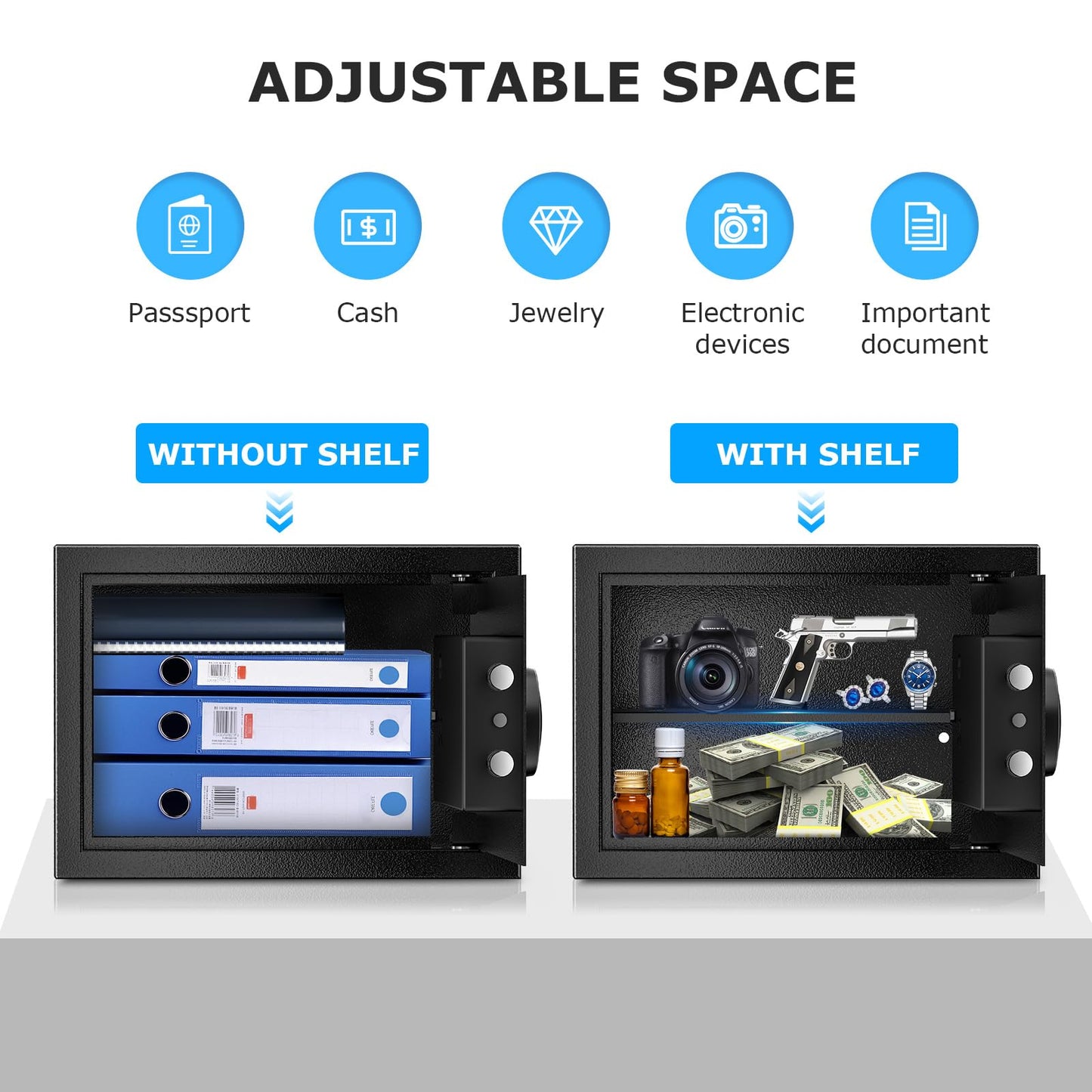 Bonsaii Safe, 0.6 Cubic Safe Box with Electronic Keypad, Removable Shelf, for Valuables Jewelry and Documents in Home, Hotel, or Business, 9.84" x 13.78" x 9.84" Inches, SF002