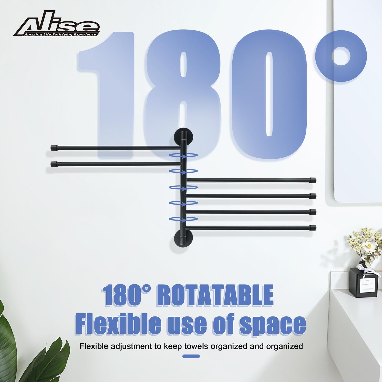 Alise Swivel Towel Rack,Folding 6 Arms Hand Towel Bars Towel Hanger for Bathroom,Wall Mount Drying Racks for Laundry,SUS304 Stainless Steel Swing Out Towel Holder Storage Space Saving,Matte Black