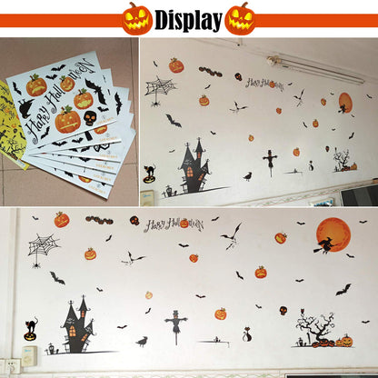 Happy Halloween Removable Wall Stickers Window Clings Art Decoration Vinyl Witch Bats Pumpkin Decals for Home Decor Indoor Outdoor