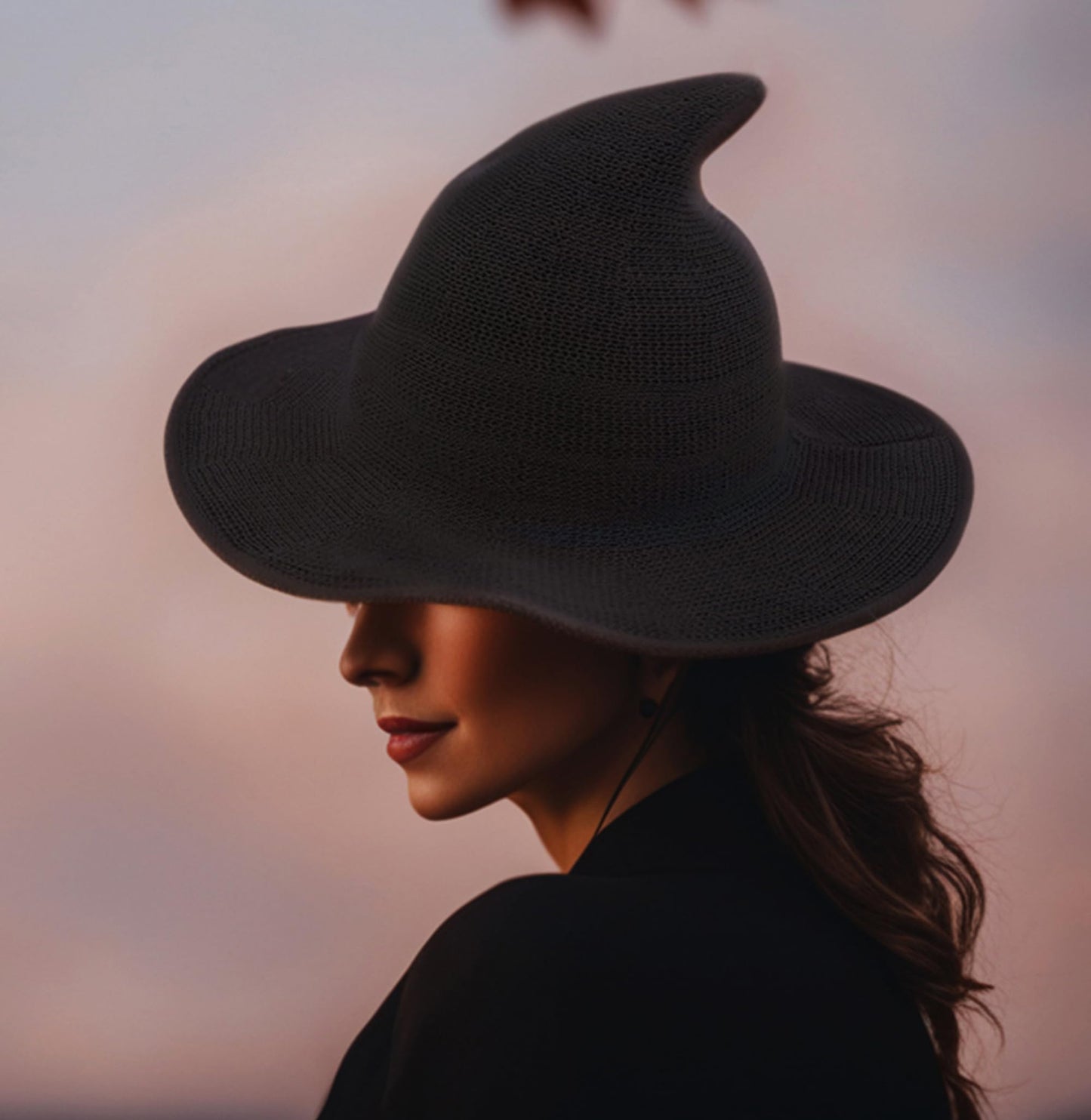 Bestjybt Women Halloween Witch Hat Wool Knitted Cap for Party Masquerade Cosplay Costume Accessory Daily (Black)