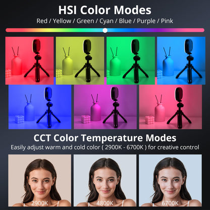 ATUMTEK RGB Video Light, Portable LED Camera Light, Live Streaming Video Lamp CRI 95+ 2900-6700K LED DSLR Lighting with Cold Shoe Mounts and Clamp for Photography, Vlogging, Video Conference etc