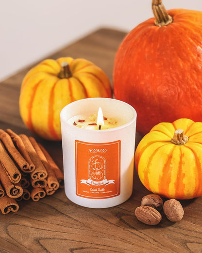 AOOVOO Fall Candles Set for Women - 4 Pack Candles for Home Scented, Aromatherapy Candle with Crystals Inside, 28 oz 200 Hour Long Lasting, Autumn Fragrance of Apple Pie/Cinnamon/Pumpkin/Nutmeg Beans