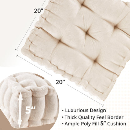 Intelligent Design Azza Floor Pillow, Large Cushions Sitting for Adults, Floor Pillow for Meditation or Yoga, Lustrous Chenille Tufted with Scalloped Edges for Bench/Chair Cushion, 20"x20"x5" Ivory