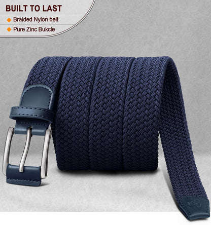 BULLIANT Stretch Belt Men,Mens Gift Woven Braided Web Belt 1 3/8 for Golf Casual Pants Shirts Jeans(Antique Blue,36"-40" Waist Adjustable)