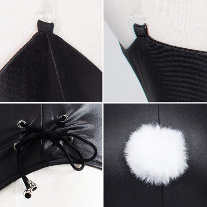 Womens Bunny Costume Girl Suit Senpai Cosplay Anime Role Costume One Piece Bodysuit Removable Padded with Stockings Set(XL)