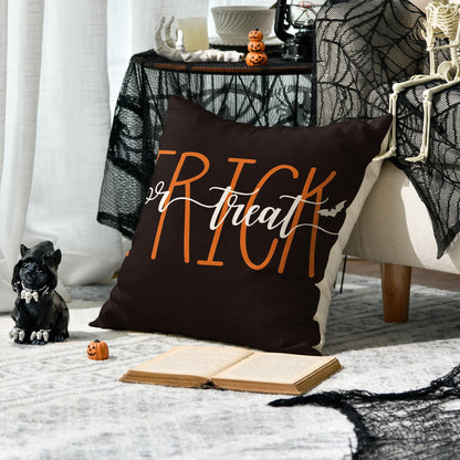 AVOIN colorlife Happy Halloween Cute Ghost Trick or Treat Throw Pillow Covers, 18 x 18 Inch Polka Dot Pumpkin Bat Cushion Case for Sofa Couch Set of 4, Black