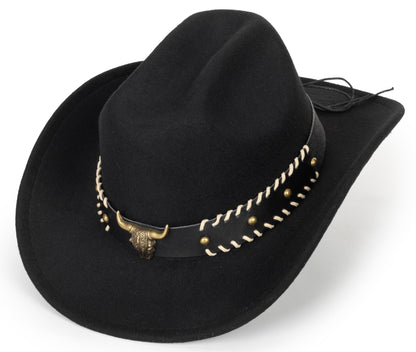 Women & Men Felt Western Cowboy Hat Classic Roll Up Brim Belt Buckle Cowgirl Fedora (M)