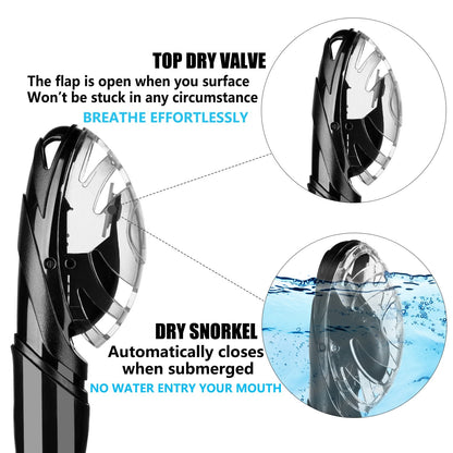 Aegend Dry Snorkel, Easy-Breath Free Diving Snorkel for Snorkeling Scuba Diving Freediving Swimming, with Top Dry Valve and Food-Grade Silicone Mouthpiece for Adult Youth, Black