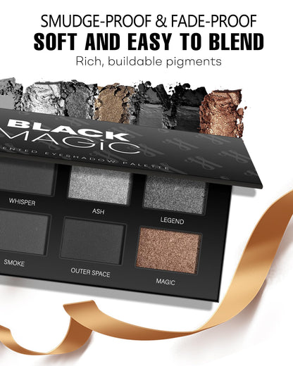 HOOMUSS Black Smoky Eye Shadow Palette 8Color Dark Grey Smokey Eyeshadow for Goth Makeup Black Silver White Gray Shade for Halloween (BlackS)