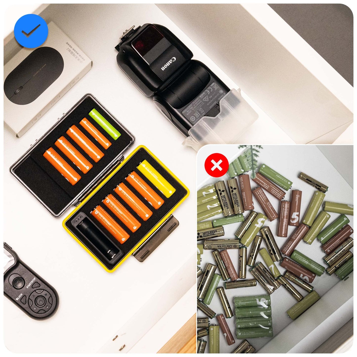 AA AAA Battery Storage Case Holder with Battery Tester, Battery Organizer Container for 8 Double A & 2 Triple A Battery, Compact and Water-Resistant