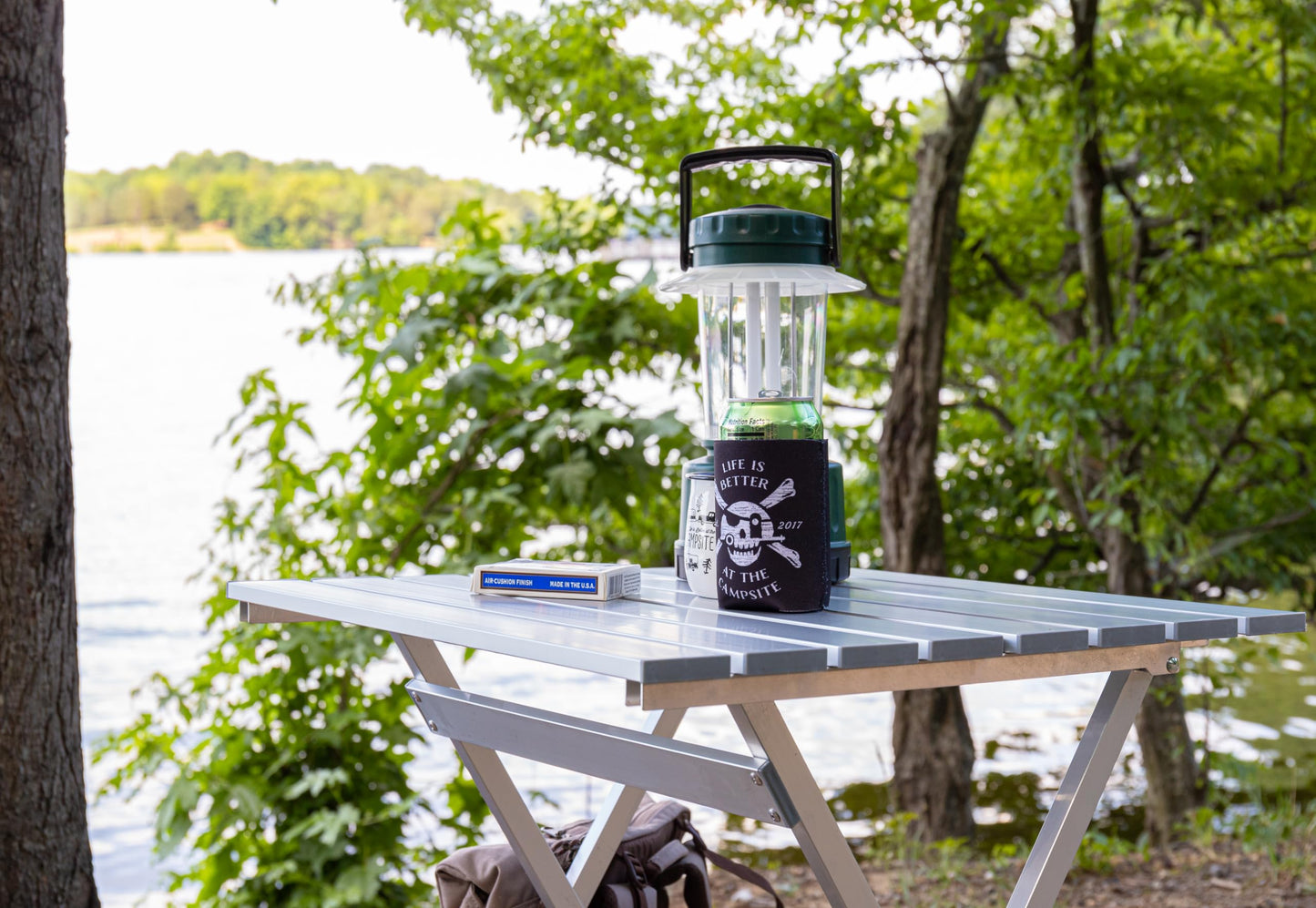 Camco Large Aluminum Side Table - Features Easy Setup & Supports Up to 110lbs - 19.5 L x 20” W x 24.25” H - Great for Camping, RVing & More - Folds to 2” (W) for RV Storage and Organization (51891)