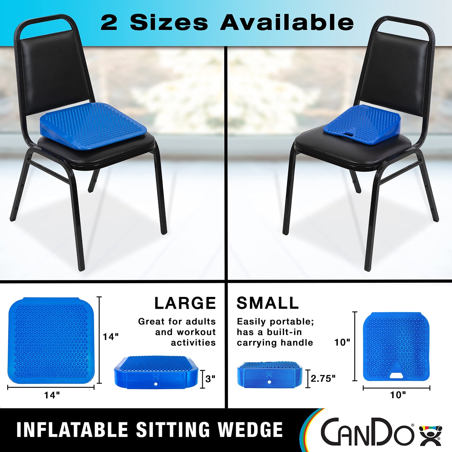 CanDo Sitting Wedge Active Seat Wobble Cushion for Posture, Back Pain, Stress Relief, Restlessness, and Anxiety - Adult Size, 14" x 14"