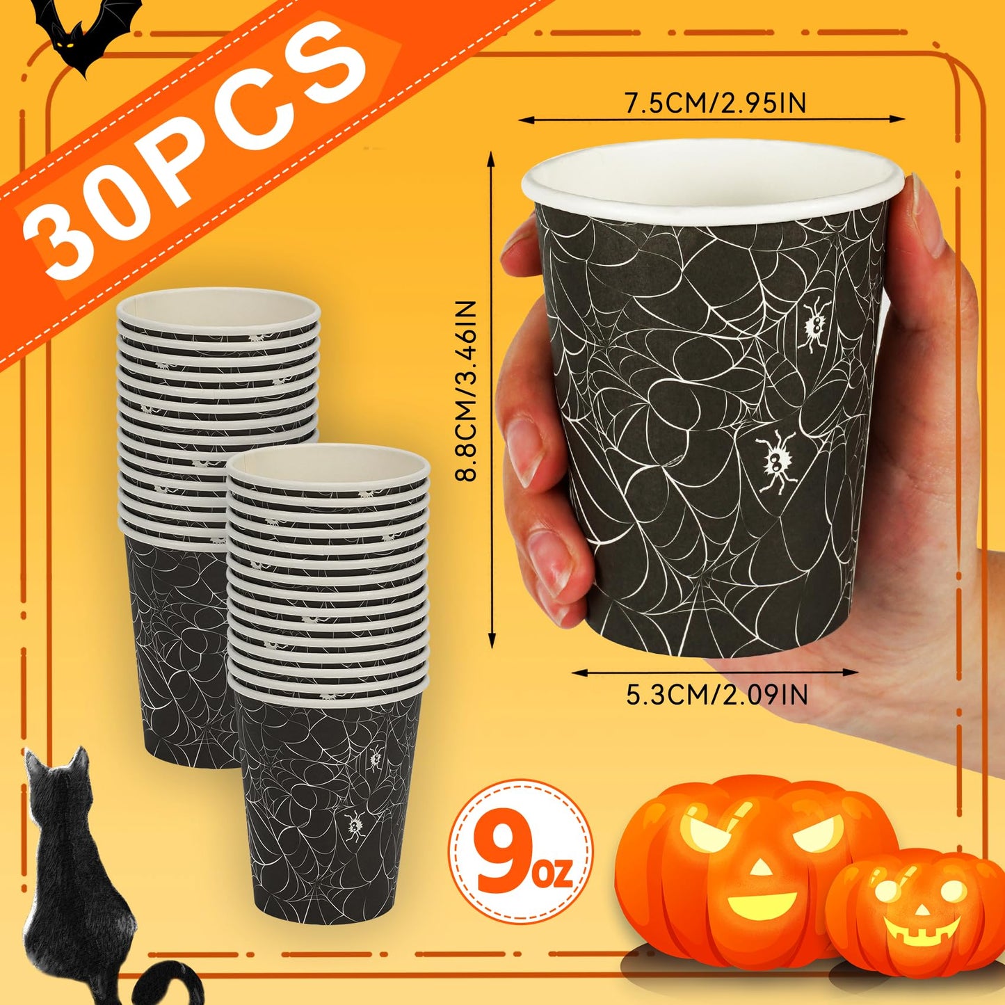 ATFUNSHOP Halloween Disposable Cups 30PCS Spiders Web Party Paper Cups 9OZ