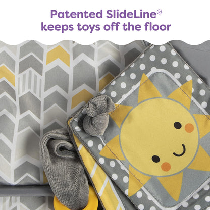 Boppy Shopping Cart Cover, Sunshine Chevron, Cart Cover for Babies with Soft 360-Degree Coverage, Safety Harness, and SlideLine Toy Tether with Crinkle Sun Book Toy Included, 6mo+