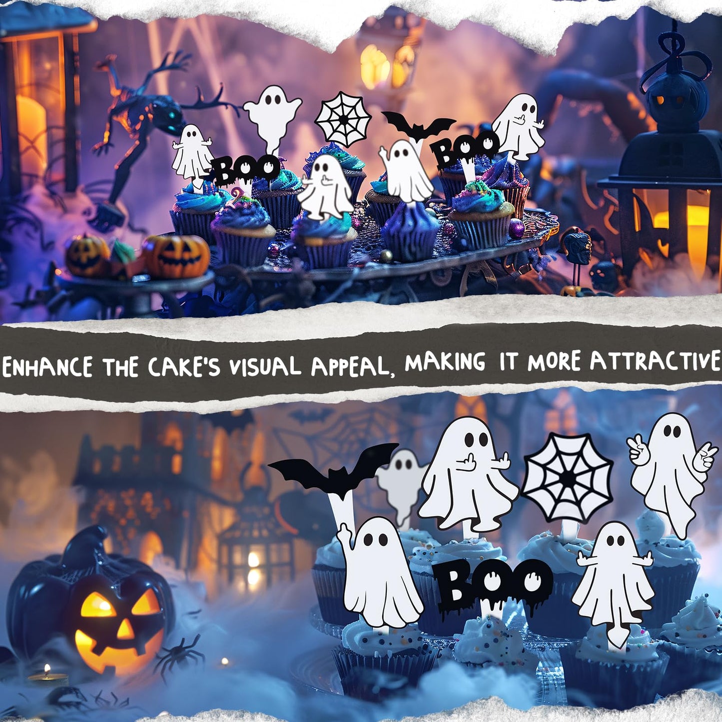 40 Pcs Ghost Cupcake Toppers - Spooky Party Decorations for Ghost-Themed Birthdays, Baby Showers, and Halloween Cakes