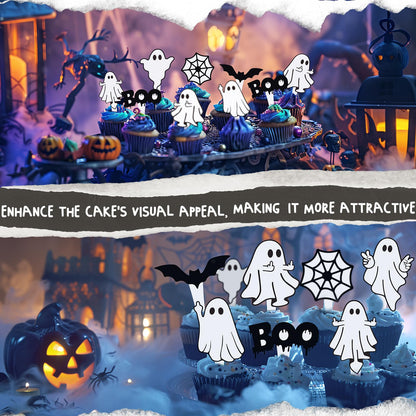 40 Pcs Ghost Cupcake Toppers - Spooky Party Decorations for Ghost-Themed Birthdays, Baby Showers, and Halloween Cakes