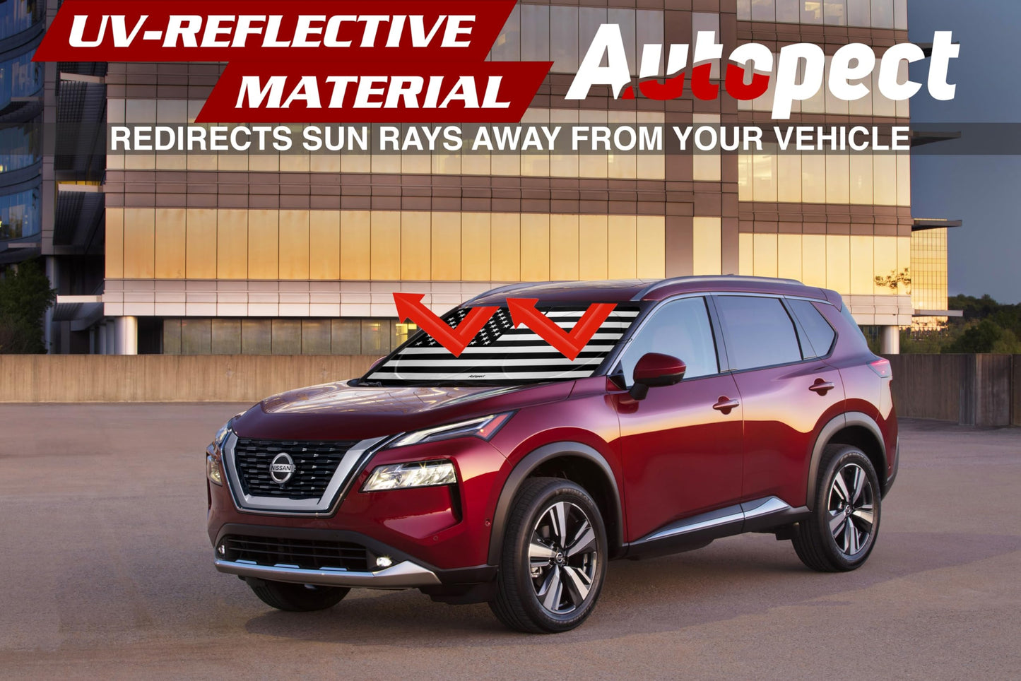 Autopect Windshield Sun Shade - American Flag Design, High-Resolution Sun Visor for Car, Truck, SUV with Mirror Cut-Out for Interior Sun Protection, Foldable Car Sun Shade (Black and White, X-Large)