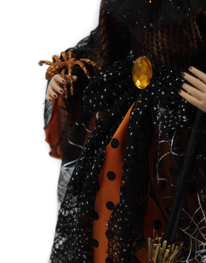 Windy Hill Collection 18" Orange & Black Tabletop Fabric Halloween Fall Harvest Witch Collectible Figure Figurine Plastic Cone Body 918001