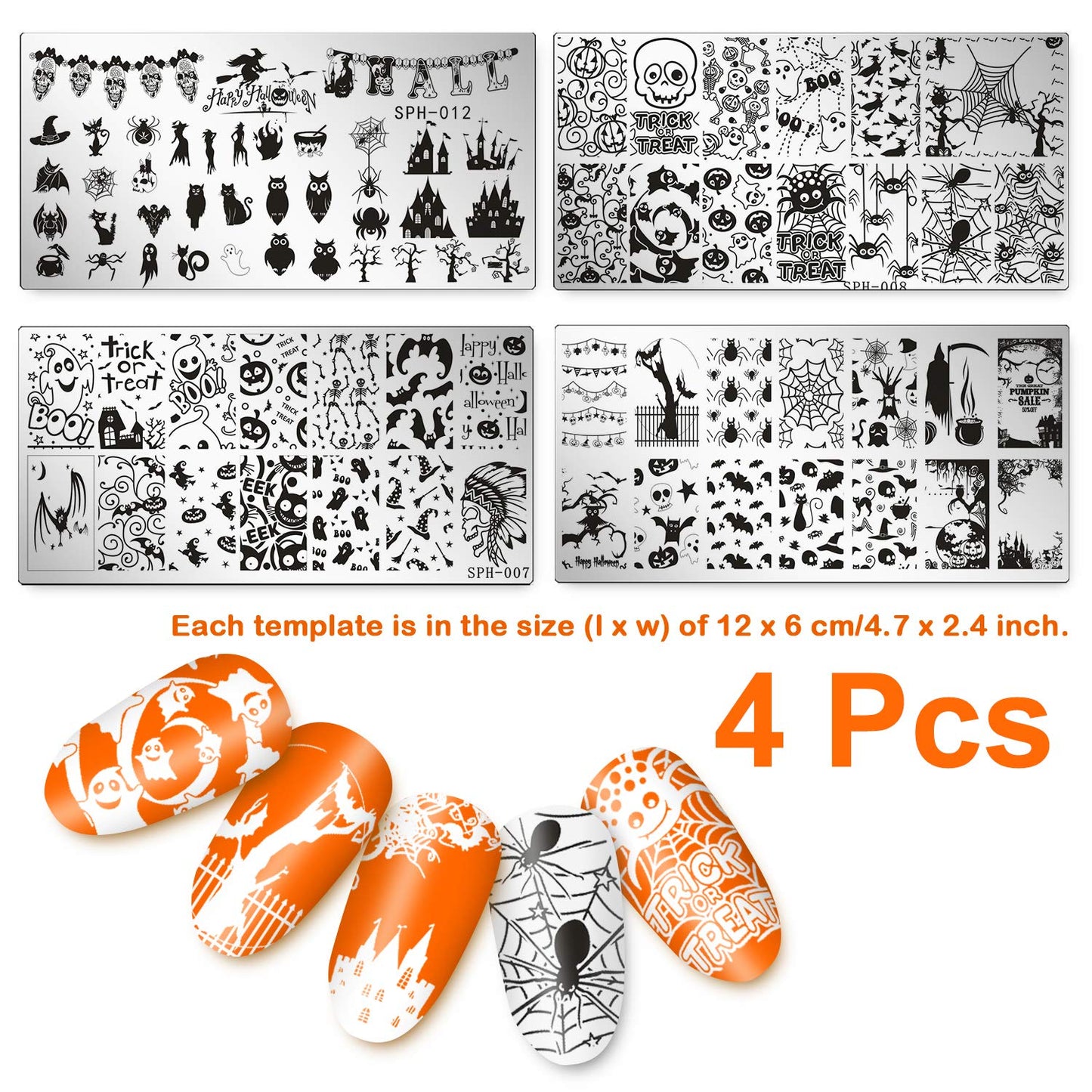 Whaline 4 Pieces Halloween Nail Art Plates Image Stamp Templates Stamping Kit DIY Print Manicure Salon Design