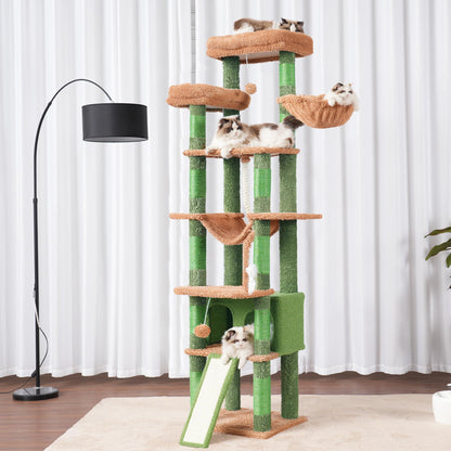 Heybly Tall Cat Tree,78 inch Multi-Level Cat Tower for Indoor Cats,2 Widened Plush Perches Cat Condo with Scratching Board and Big Caves HCT033CA