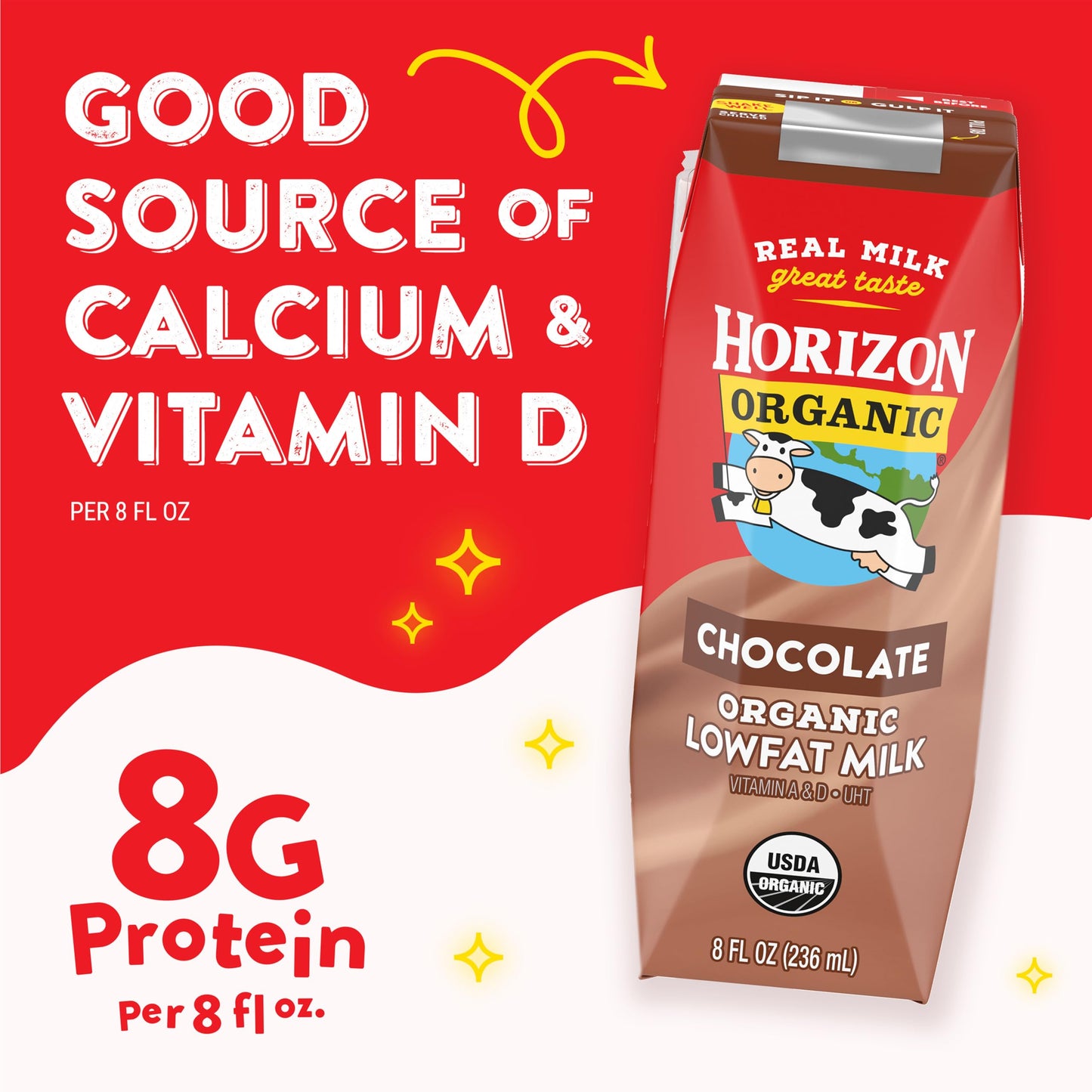 Horizon Organic Shelf Stable 1% Lowfat Chocolate Milk Boxes, USDA Certified Organic UHT Milk from Pasture-Raised Cows, No Refrigeration Required, 8 fl oz, 18 Count